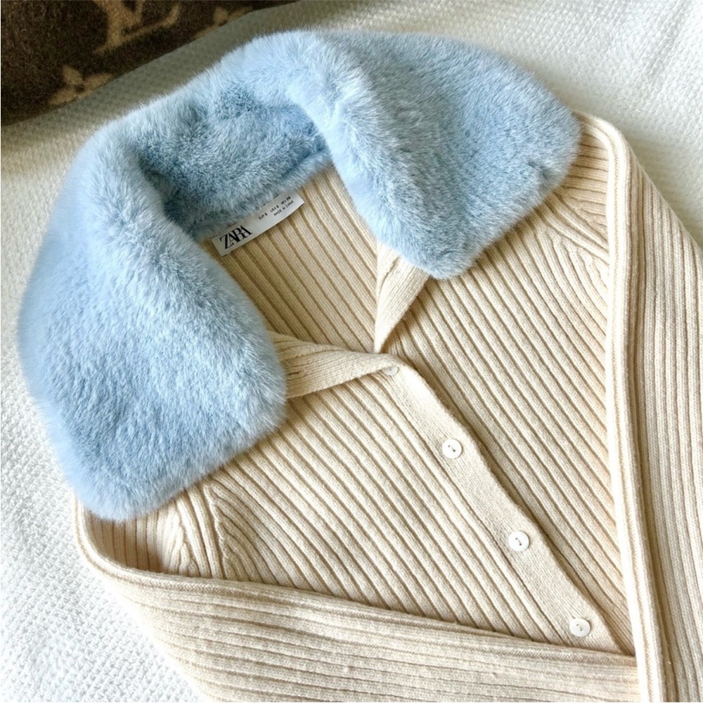 Zara Cream Ribbed Cardigan - Picture 5 of 7